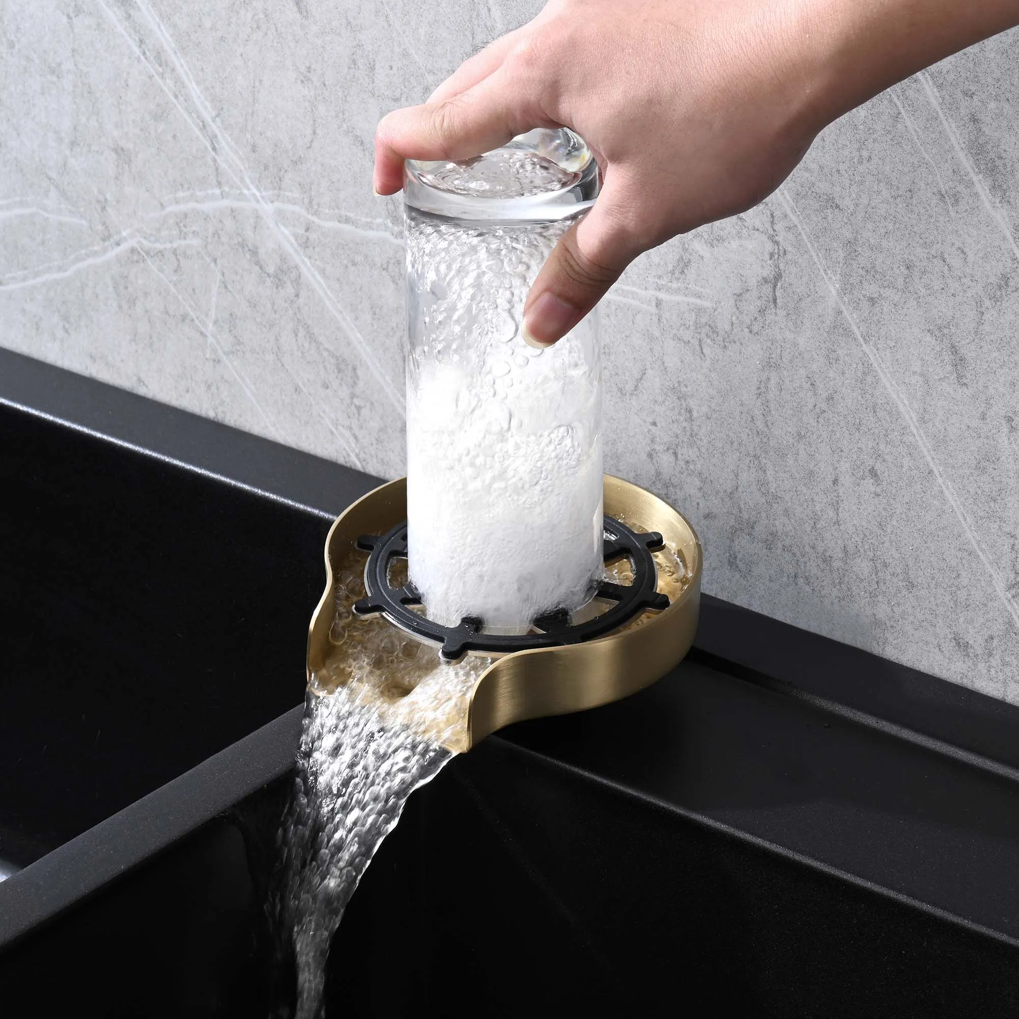 Kitchen Sink Glass Rinser Device Stainless Steel Glass Rinse Bar Bottle Rinse Brushed Gold JK0144