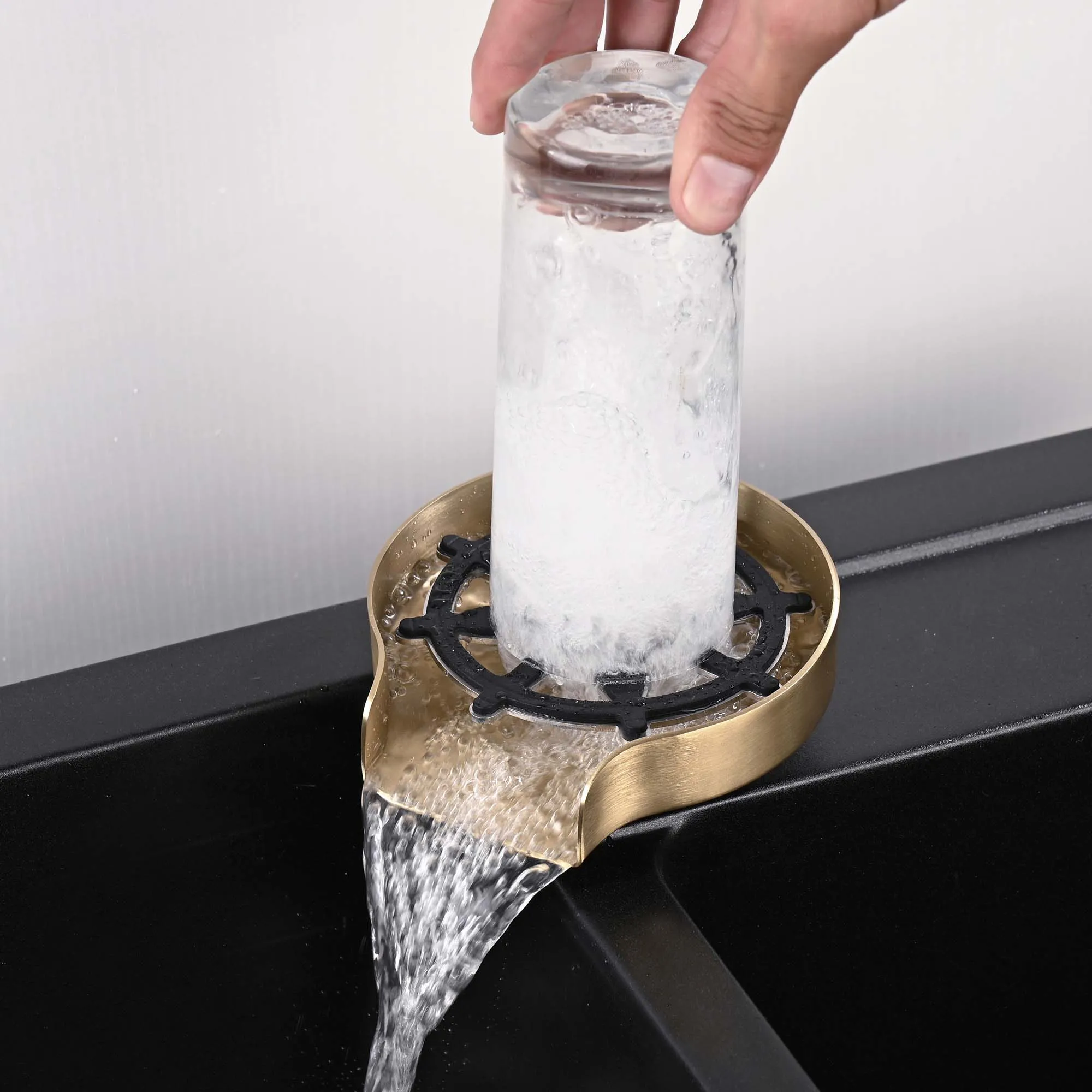 Kitchen Sink Glass Rinser Device Stainless Steel Glass Rinse Bar Bottle Rinse Brushed Gold JK0144