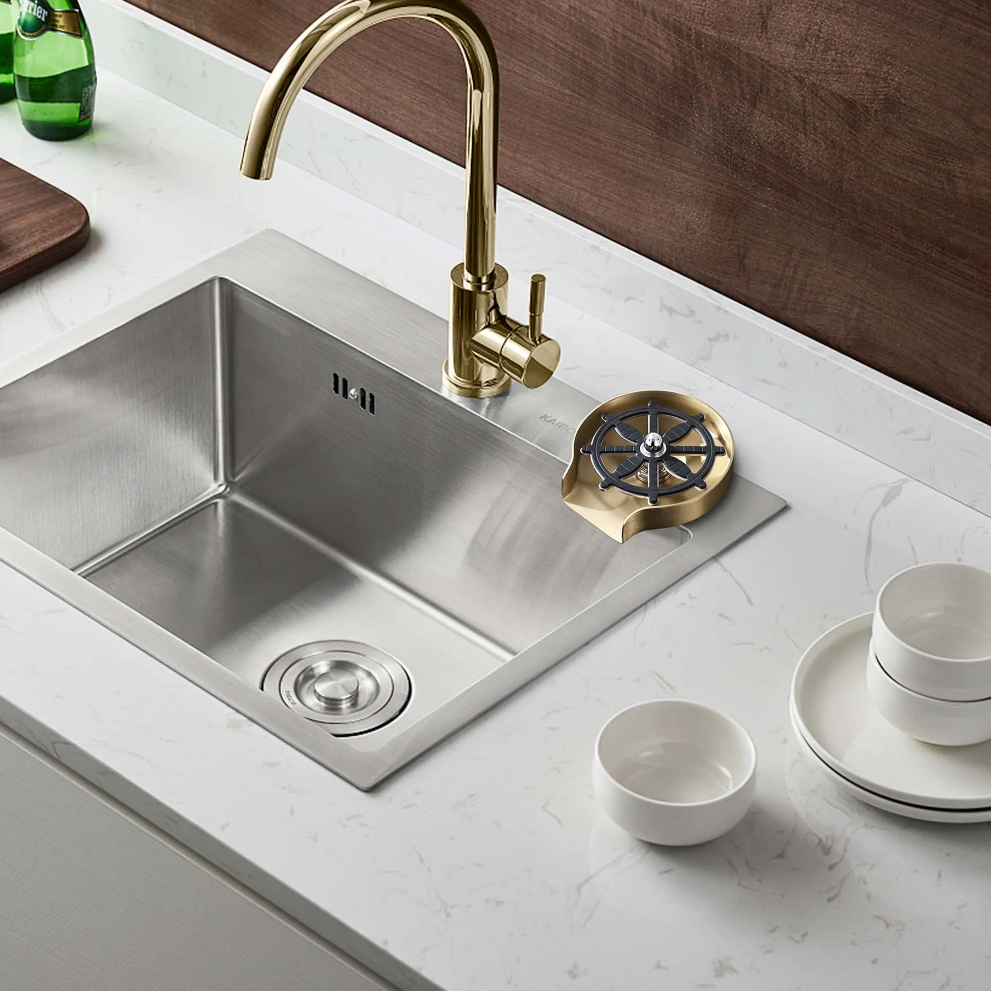 Kitchen Sink Glass Rinser Device Stainless Steel Glass Rinse Bar Bottle Rinse Brushed Gold JK0144