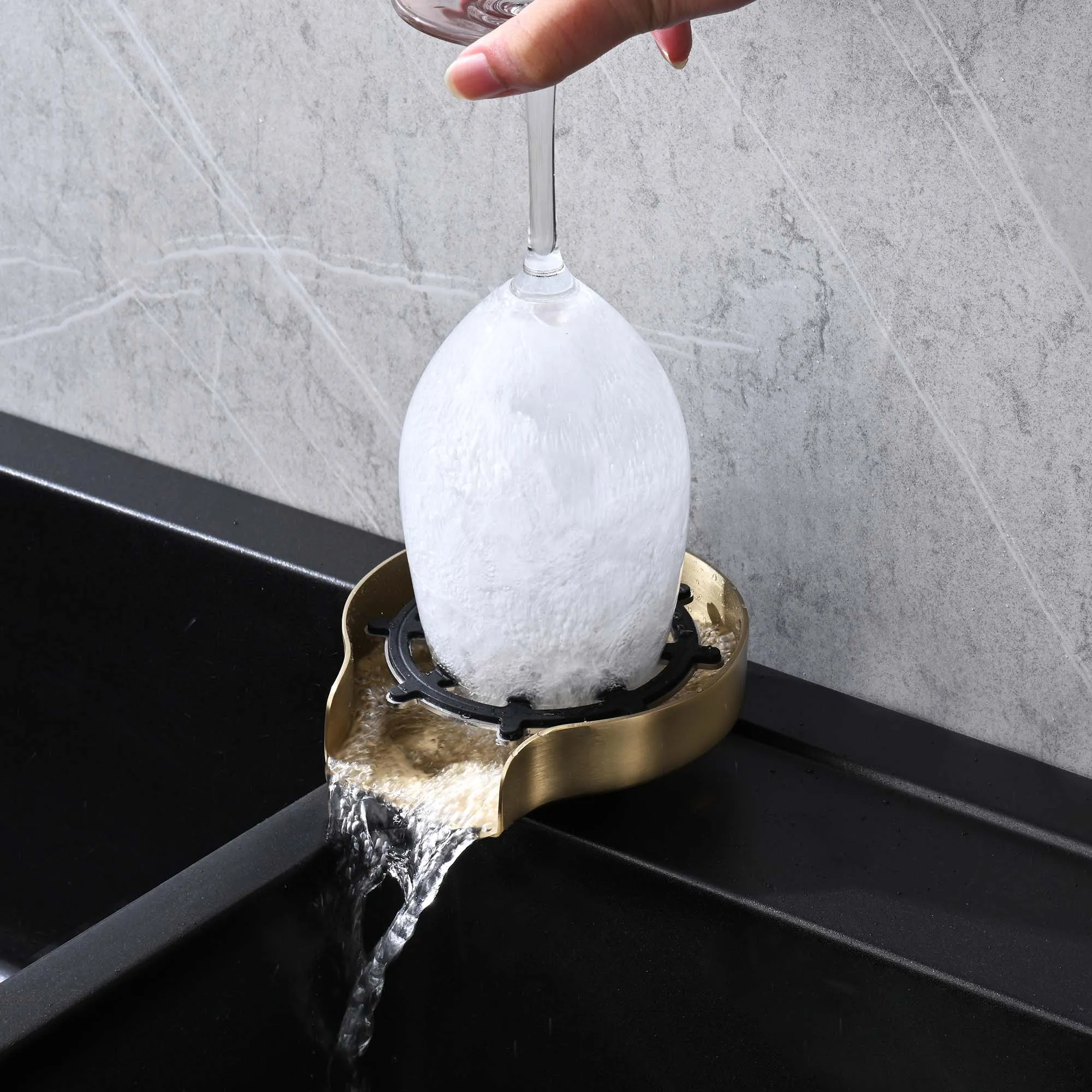 Kitchen Sink Glass Rinser Device Stainless Steel Glass Rinse Bar Bottle Rinse Brushed Gold JK0144