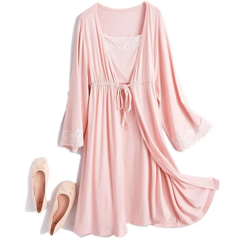 Lace Maternity Nightgown and Robe
