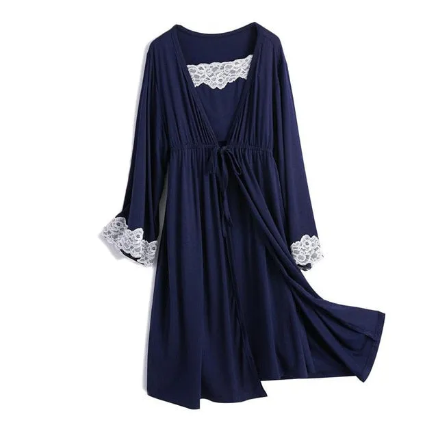 Lace Maternity Nightgown and Robe