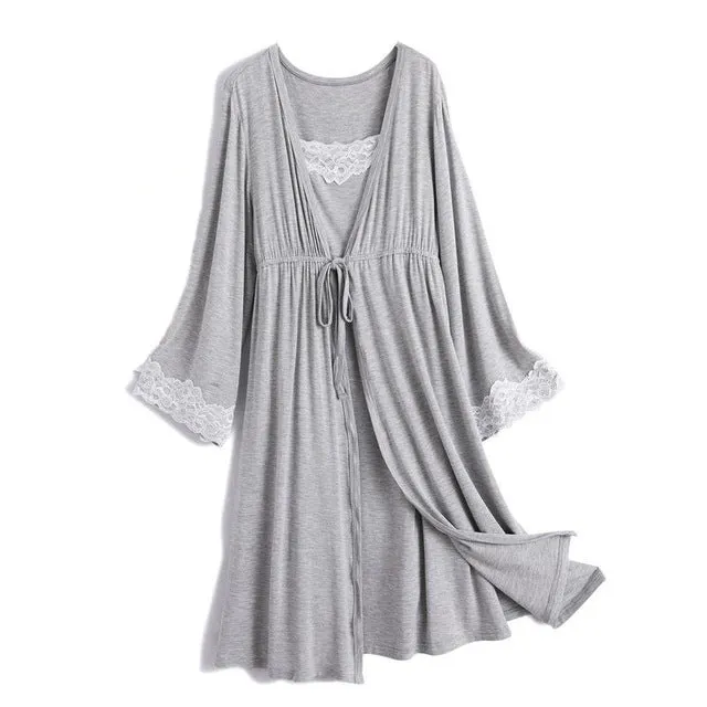 Lace Maternity Nightgown and Robe