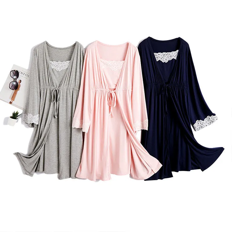 Lace Maternity Nightgown and Robe