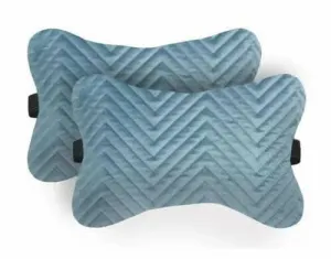 Lushomes Blue Velvet Quilted Car Seat Neck Rest Pillows - 16x25 cm Lumbar, Back, and Headrest Support Cushions"