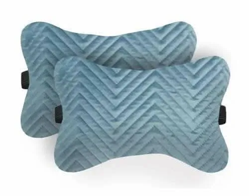 Lushomes Blue Velvet Quilted Car Seat Neck Rest Pillows - 16x25 cm Lumbar, Back, and Headrest Support Cushions"