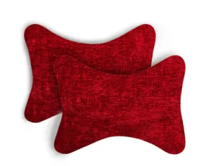 Lushomes Car Neck Rest Pillow & Cushion, Set of 2, Red Chenille, 17x27 cm, Lumbar & Headrest Support