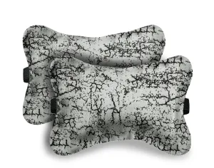 Lushomes "Premium Light Grey Car Seat Neck Rest Pillow Set - Designer Chenille Lumbar, Back, and Headrest Support, 17x27 cm (Set of 2)