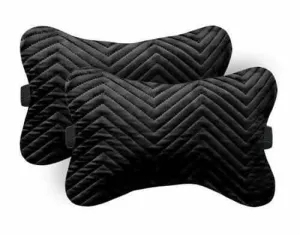 Lushomes "Set of 2 Premium Quilted Velvet Car Seat Neck Rest Pillows, 16x25 cm, Black"