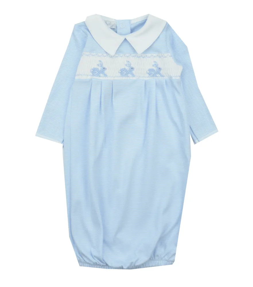 Magnolia Baby Blue Smocked Bunny Layette Gown