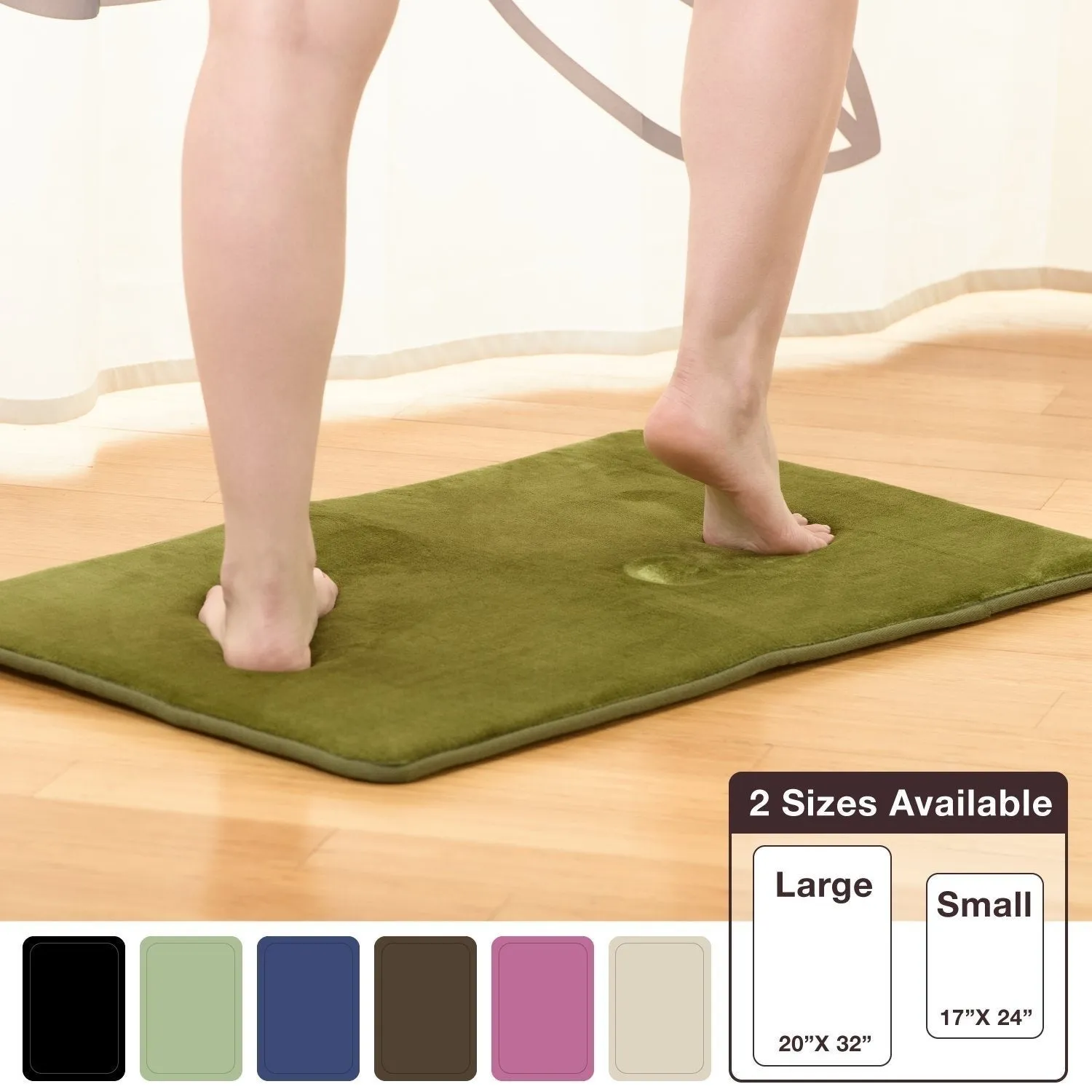 Memory Foam Bathrug - Black Bath Mat and Shower Rug Small 17&quot; X 24&quot; Inches, Non Slip Latex Free Plush Microfiber. Comfortable, Beautiful and Maximum Absorbency.