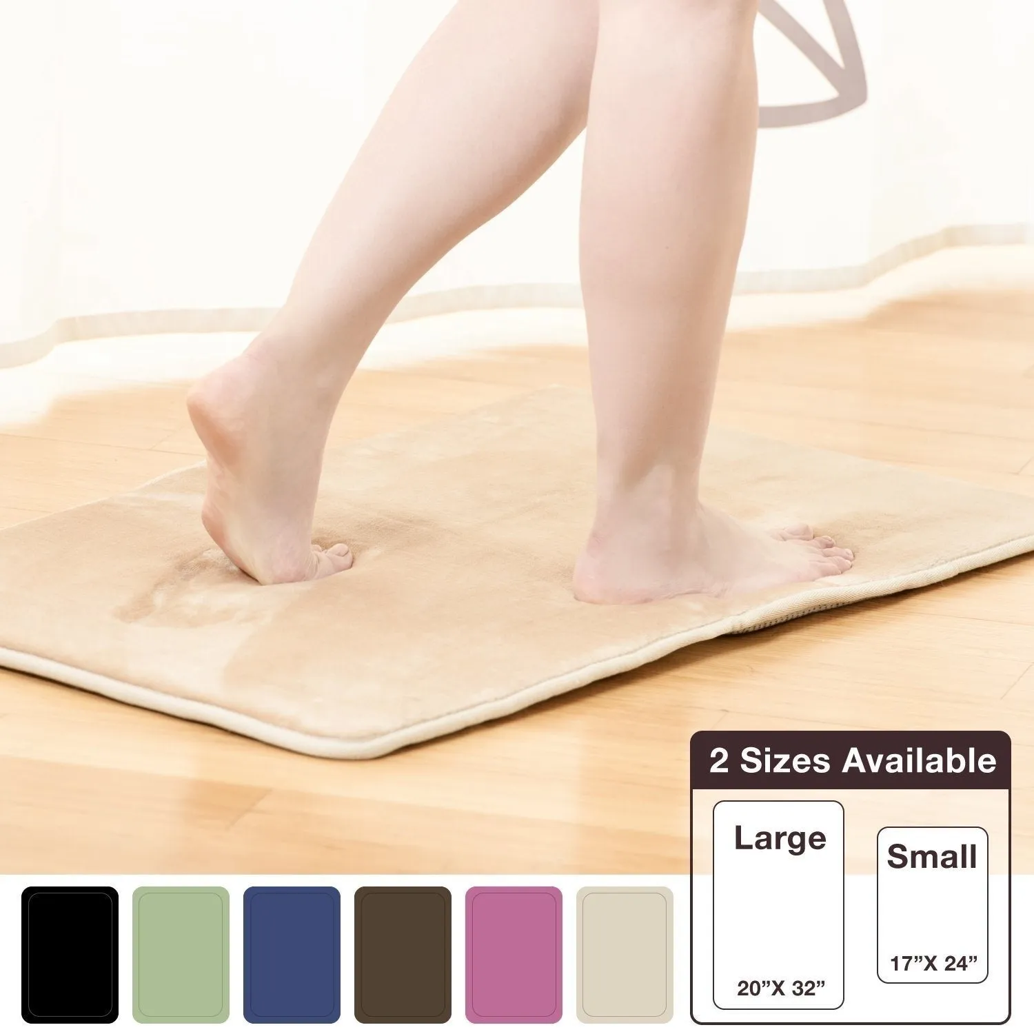 Memory Foam Bathrug - Black Bath Mat and Shower Rug Small 17&quot; X 24&quot; Inches, Non Slip Latex Free Plush Microfiber. Comfortable, Beautiful and Maximum Absorbency.