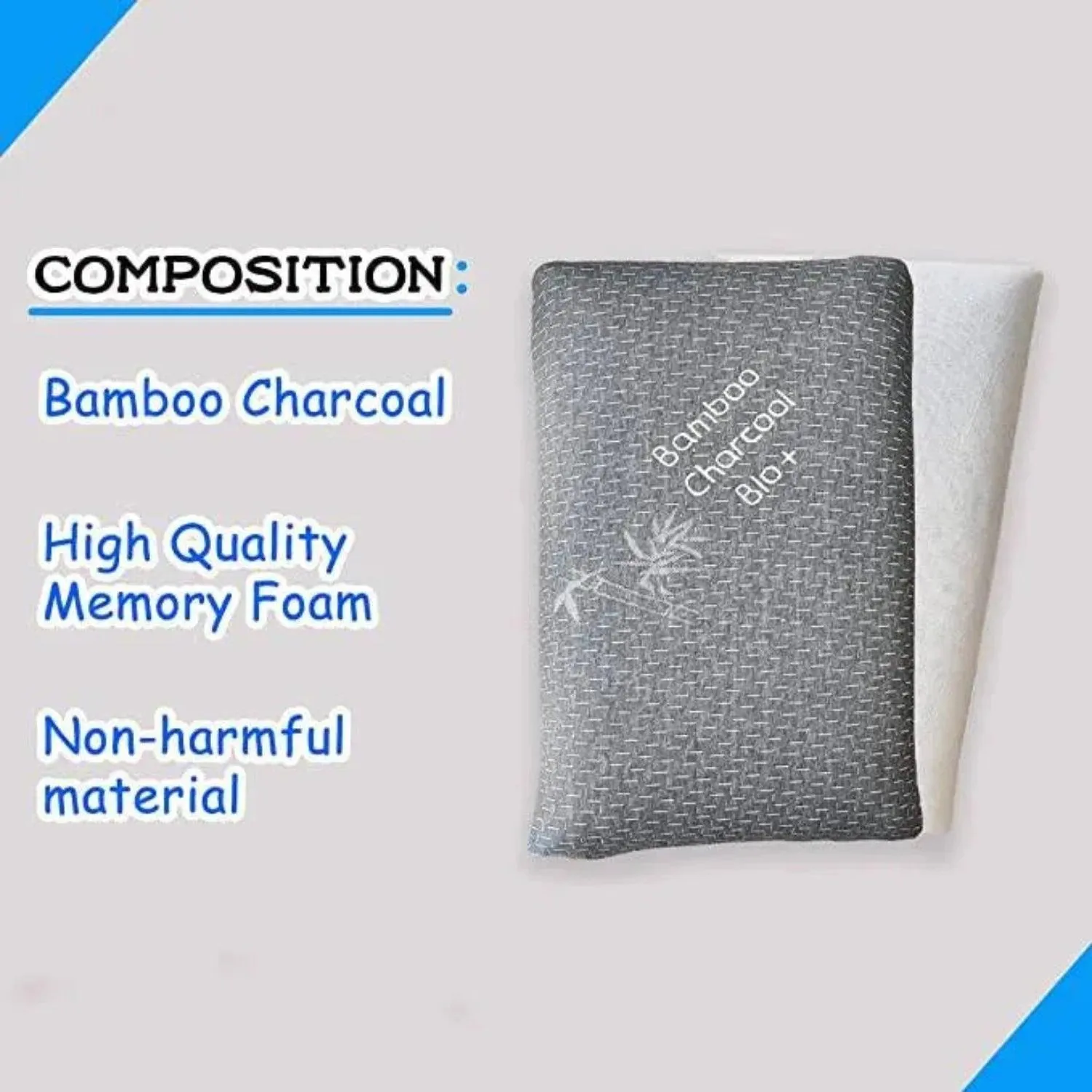 Memory Foam Ergonomic Anti Snore Cervical Neck Charcoal Bamboo Pillow for Pain Comfort