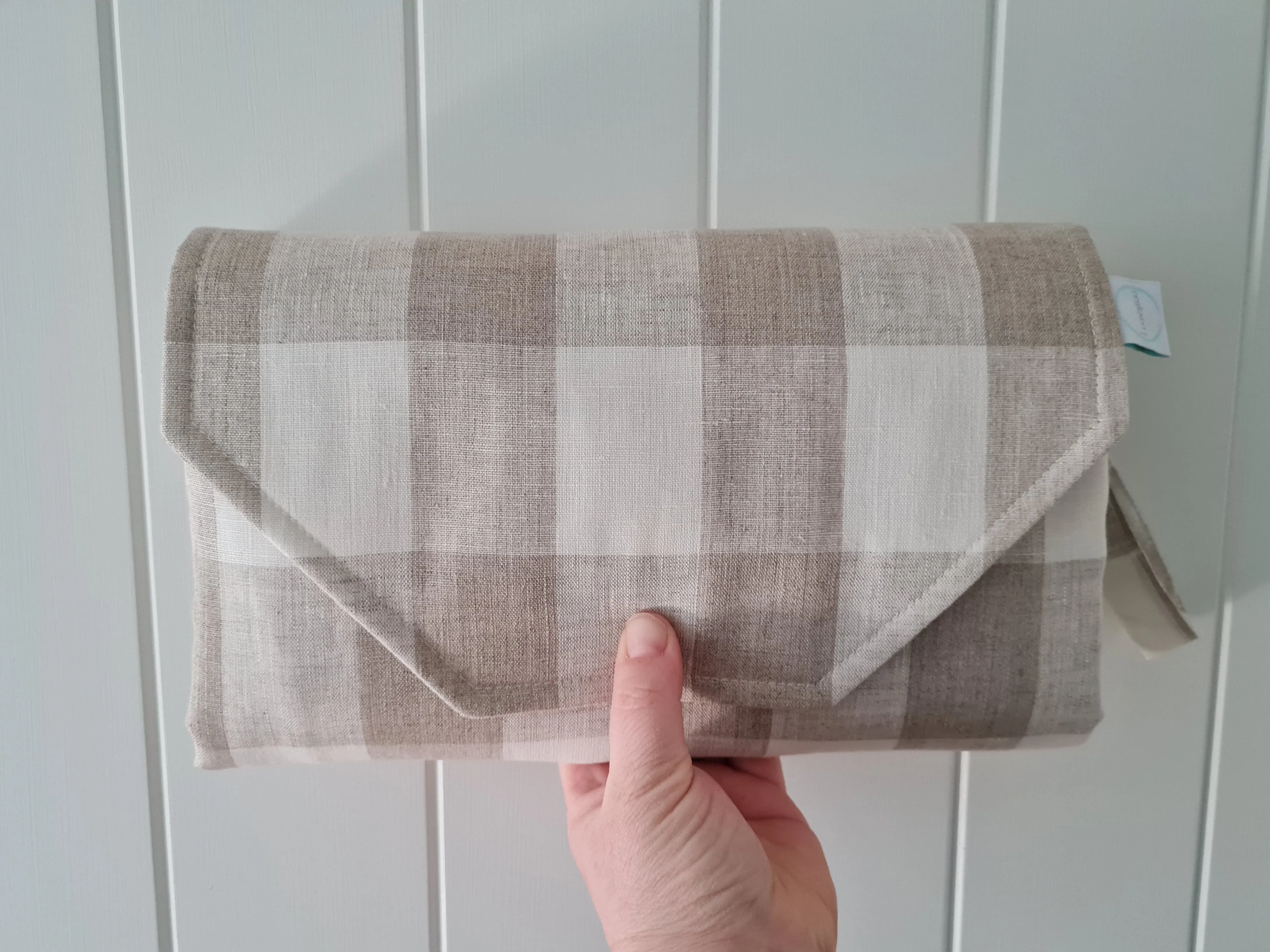 Natural Gingham linen Nappy change mat clutch (Pre Order - Dispatches in 10-12 days)