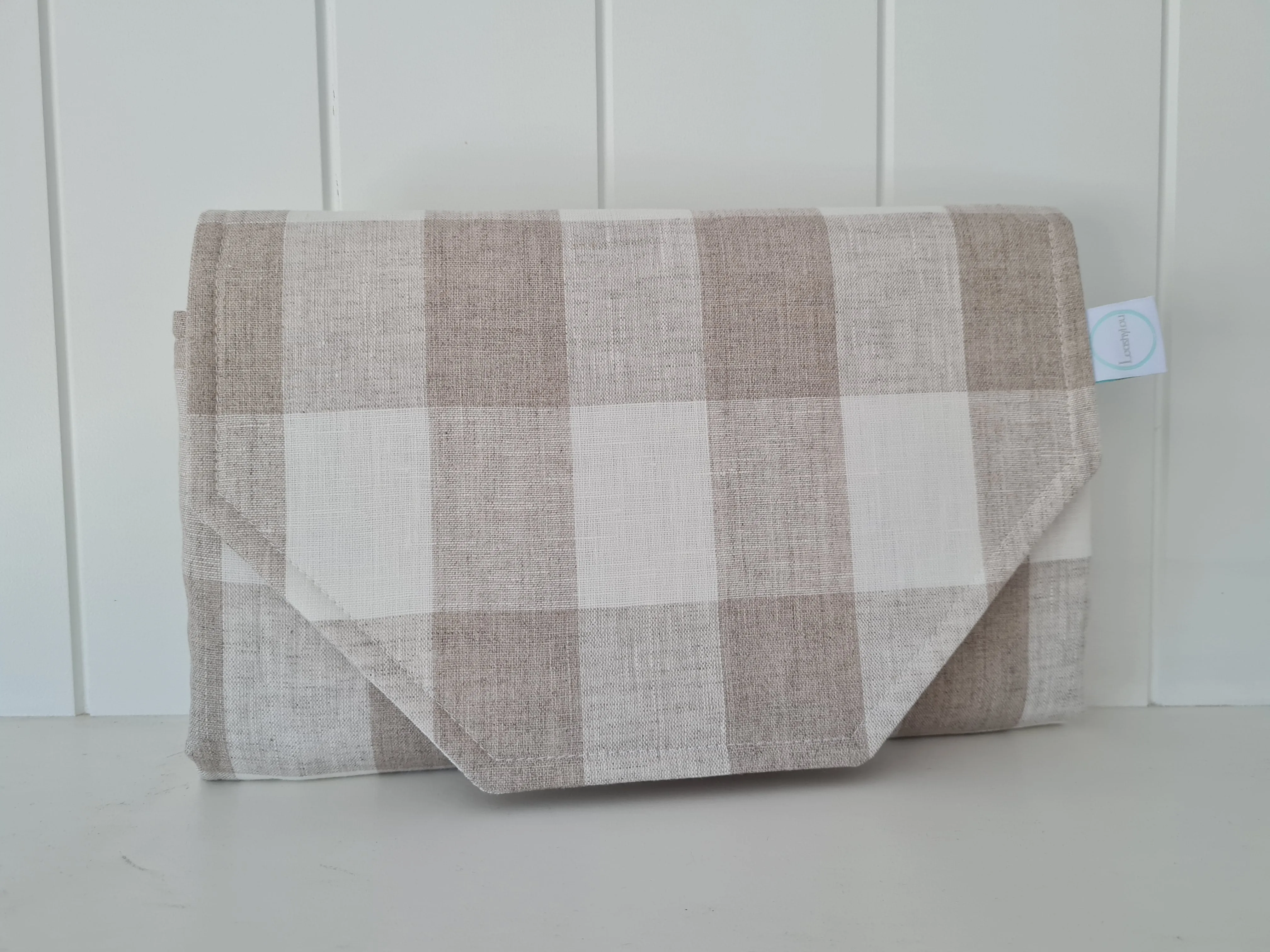 Natural Gingham linen Nappy change mat clutch (Pre Order - Dispatches in 10-12 days)