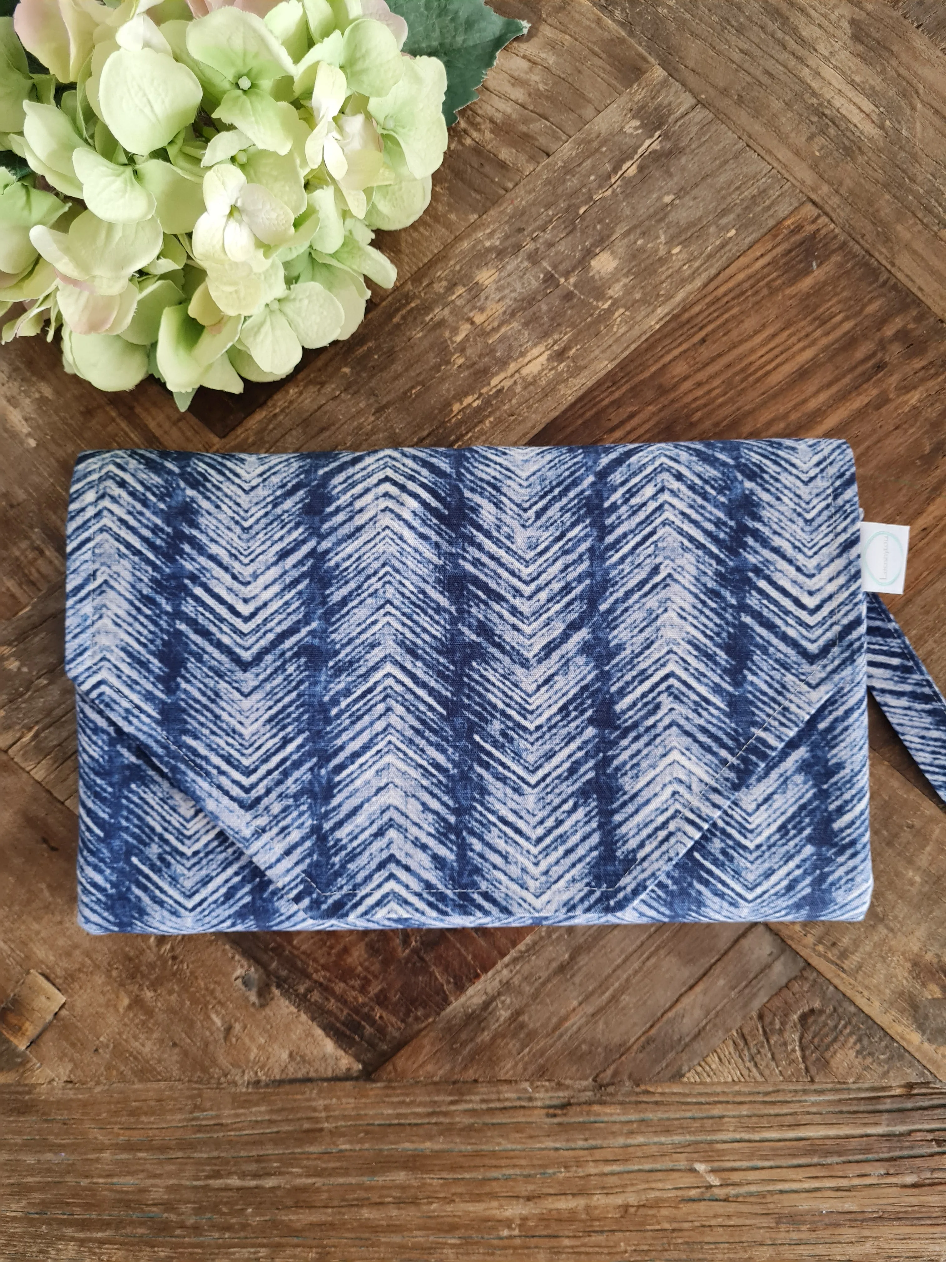 Navy Herringbone Nappy change mat clutch (Pre Order - Dispatches 10-12 days)