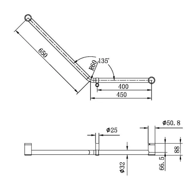 Nero Mecca Care 32mm Ambulant 45 Degree Bent Tube Grab Rail 450x650mm Brushed Gold