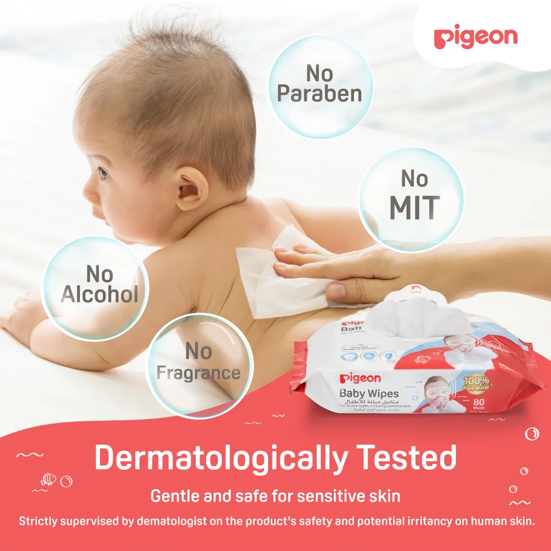 Pigeon 100% Pure Water Baby Wipes (6 x 80wipes)