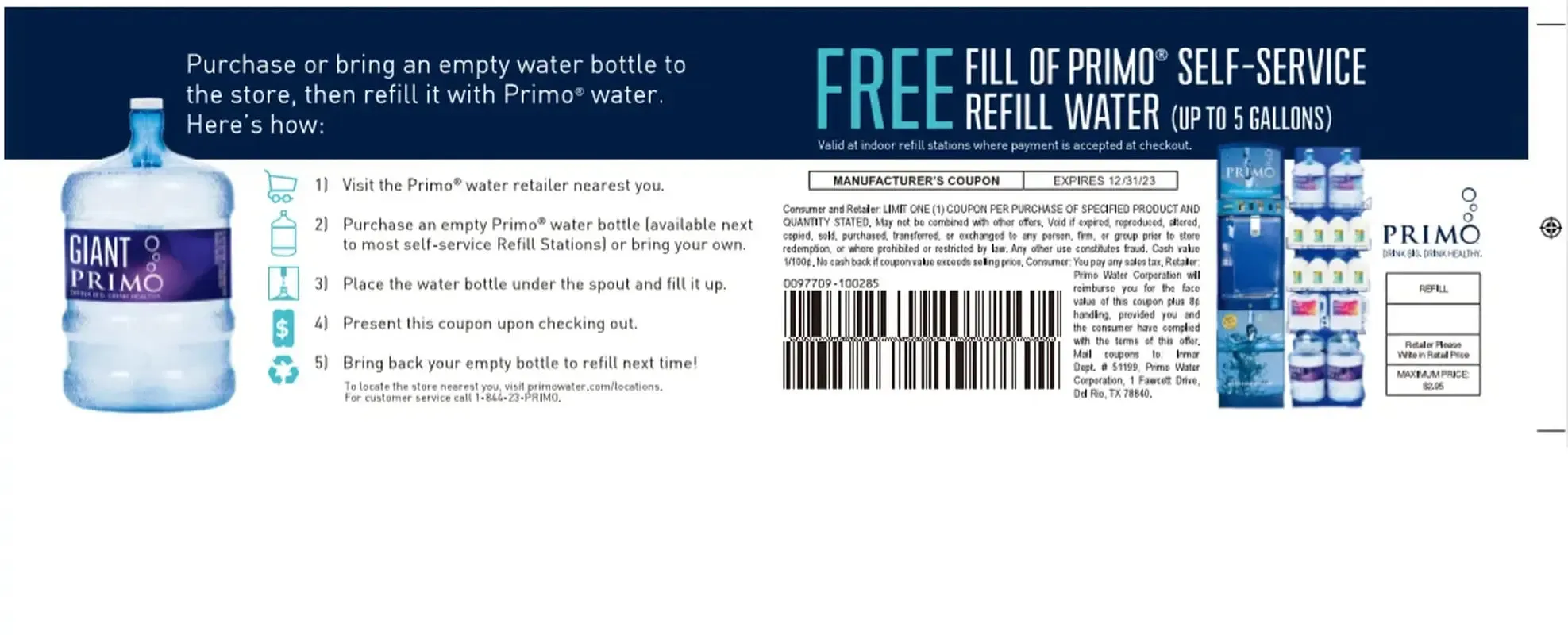 Primo® Water Deluxe Self Sanitizing Water Dispenser Bottom Loading, Hot/Cold/Cool Temp, Stainless Steel