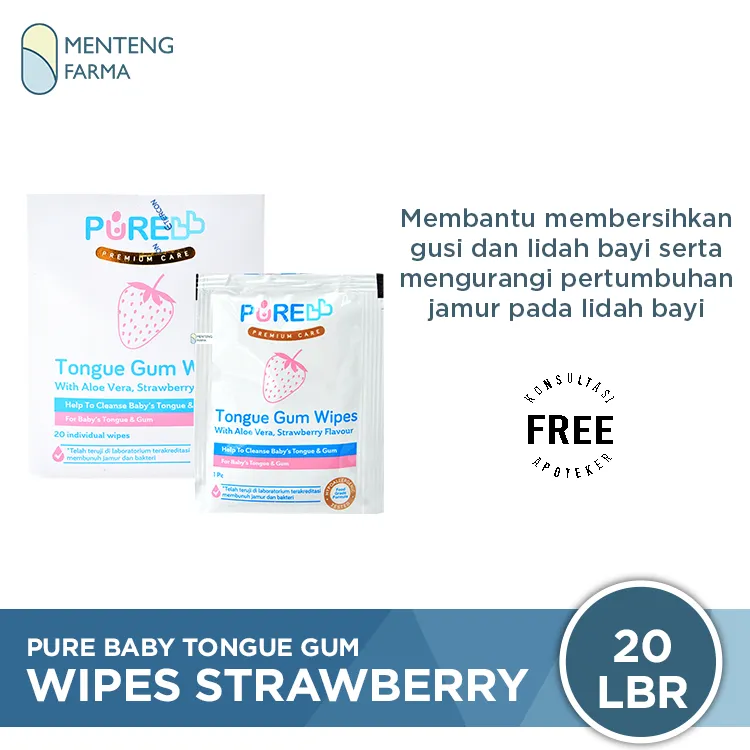 Pure Baby Tongue Gum Wipes Strawberry 20 Sheets - Tisu Basah Lidah dan Gusi Bayi