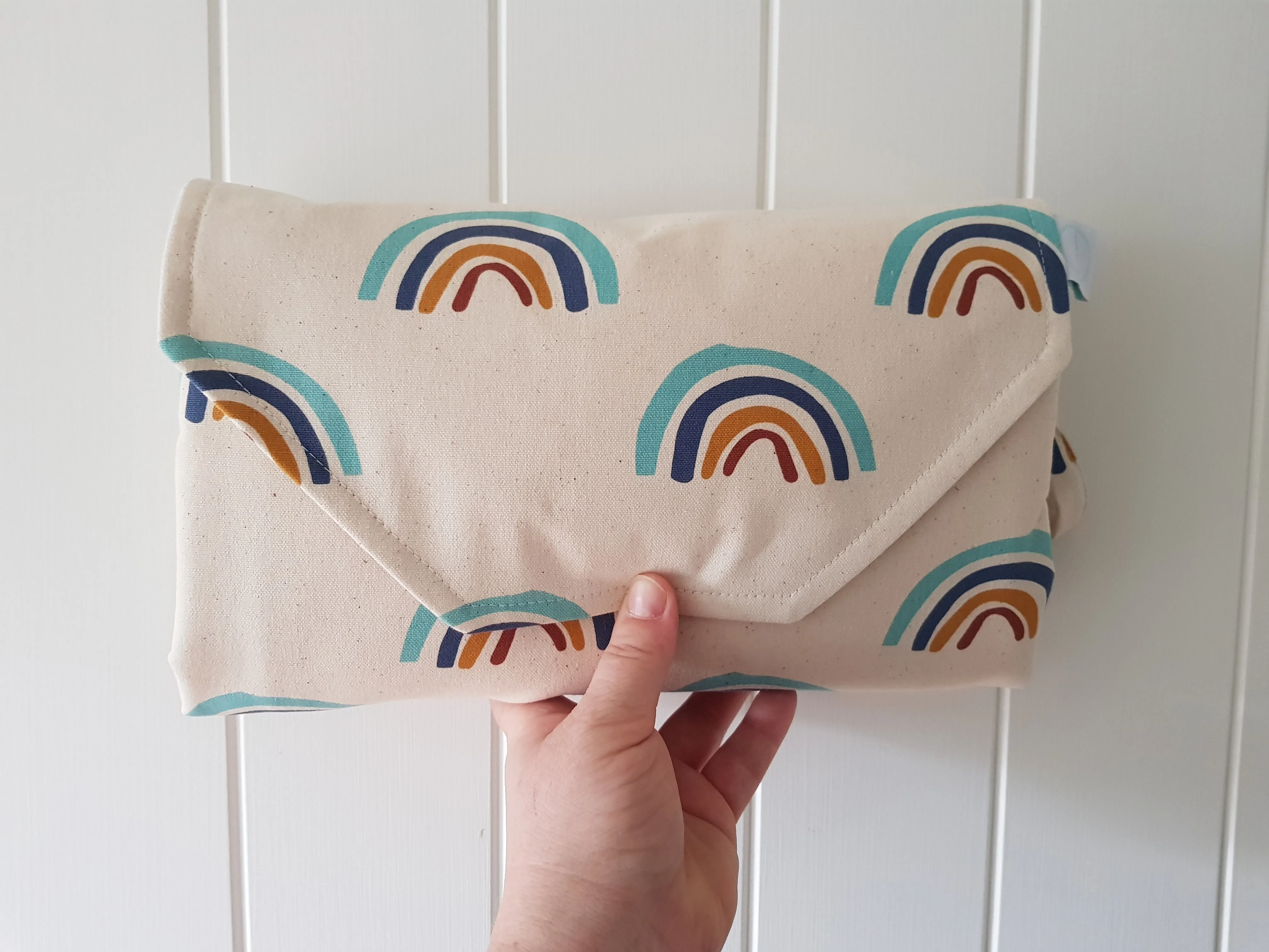 Rainbows on Natural Nappy change mat clutch (Pre Order - Dispatches 10 -12  days)