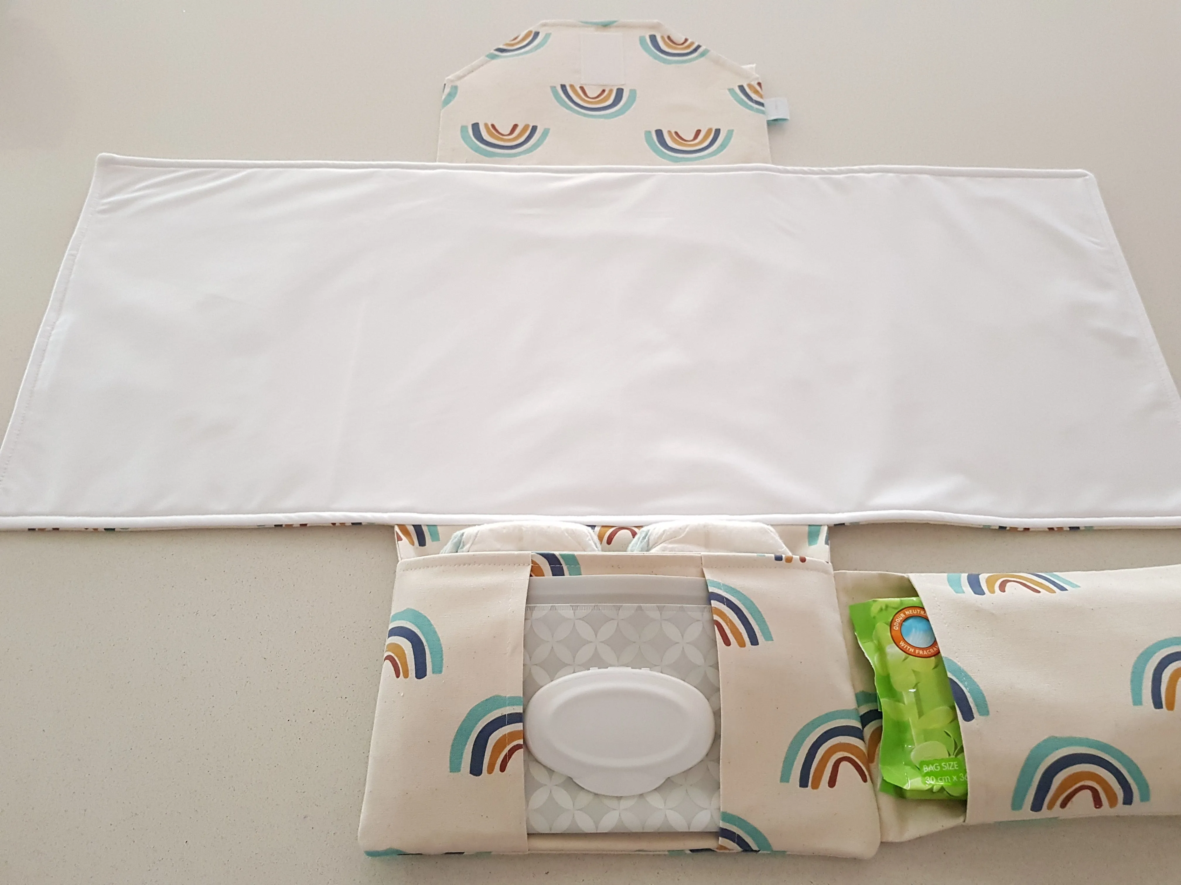 Rainbows on Natural Nappy change mat clutch (Pre Order - Dispatches 10 -12  days)