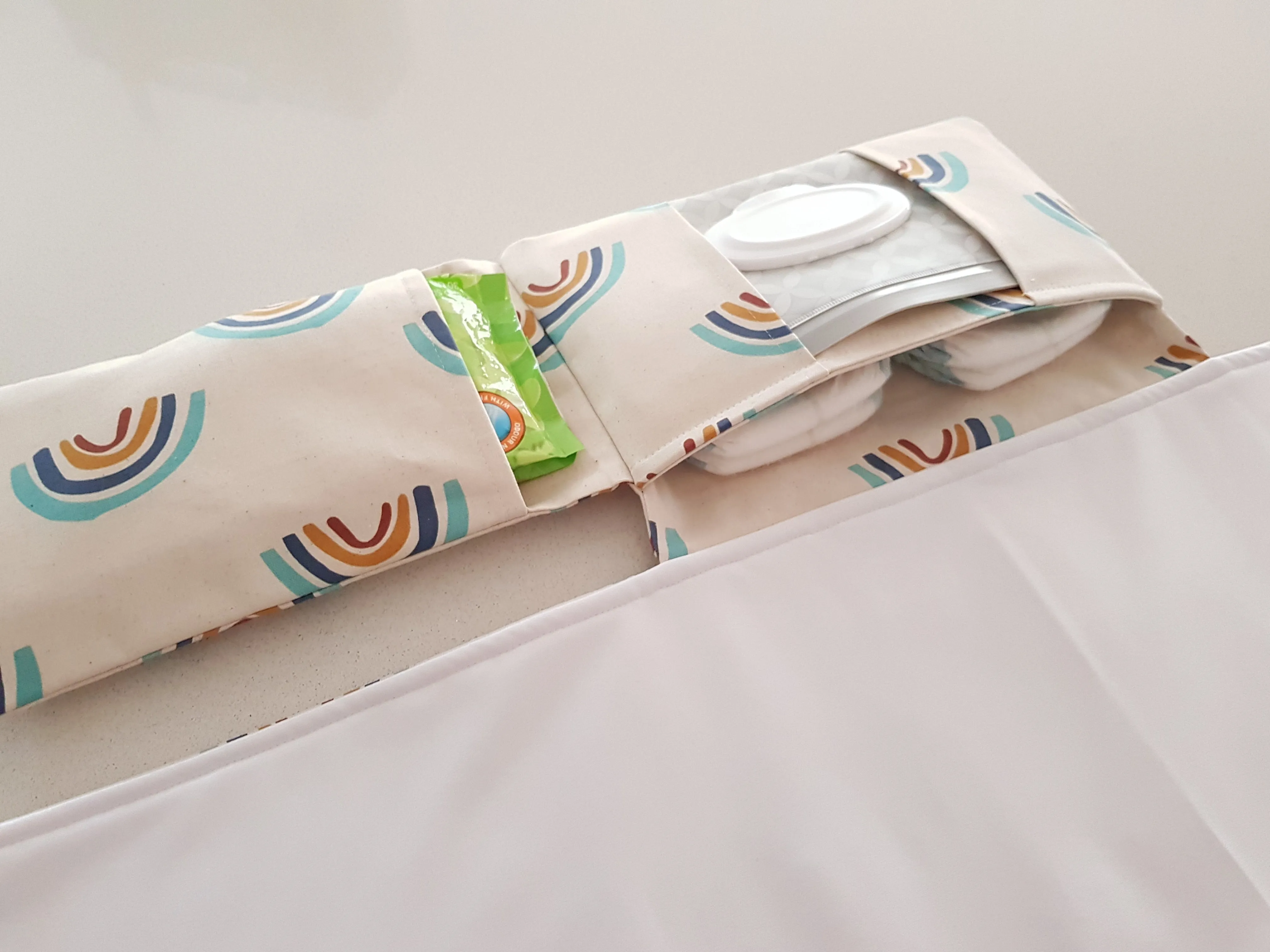 Rainbows on Natural Nappy change mat clutch (Pre Order - Dispatches 10 -12  days)