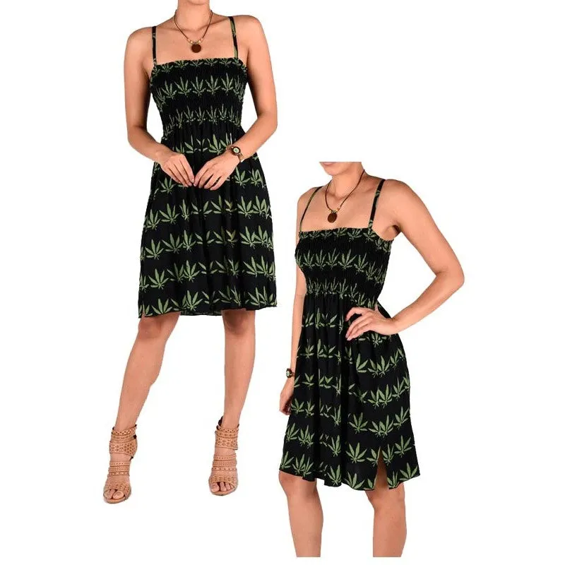 Rasta Green Leaf Midi Dress