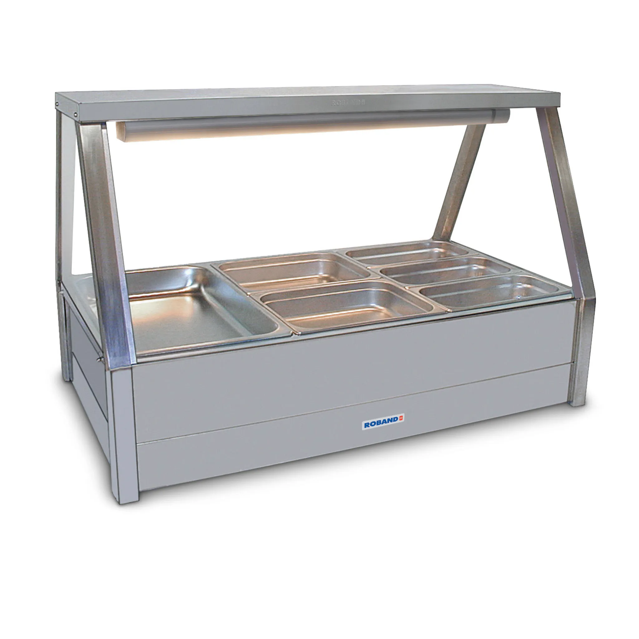Roband Straight Glass Hot Food Display, Double Row, Rear Roller Doors E23RD (Order in item)