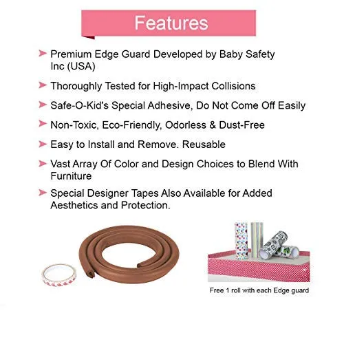 Safe-O-Kid- 2 Meter Long U - Shaped 1 Edge Guard Strip-Brown