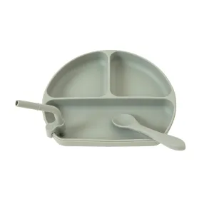 Silicone Plate with Straw and Spoon - Olive