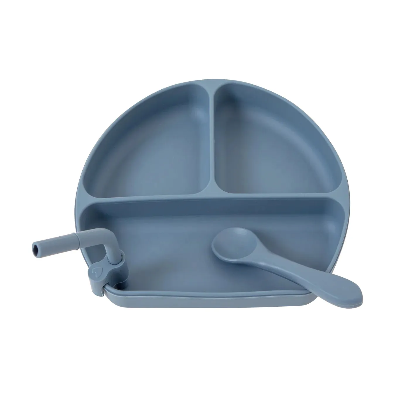 Silicone Plate with Straw and Spoon - Slate Blue