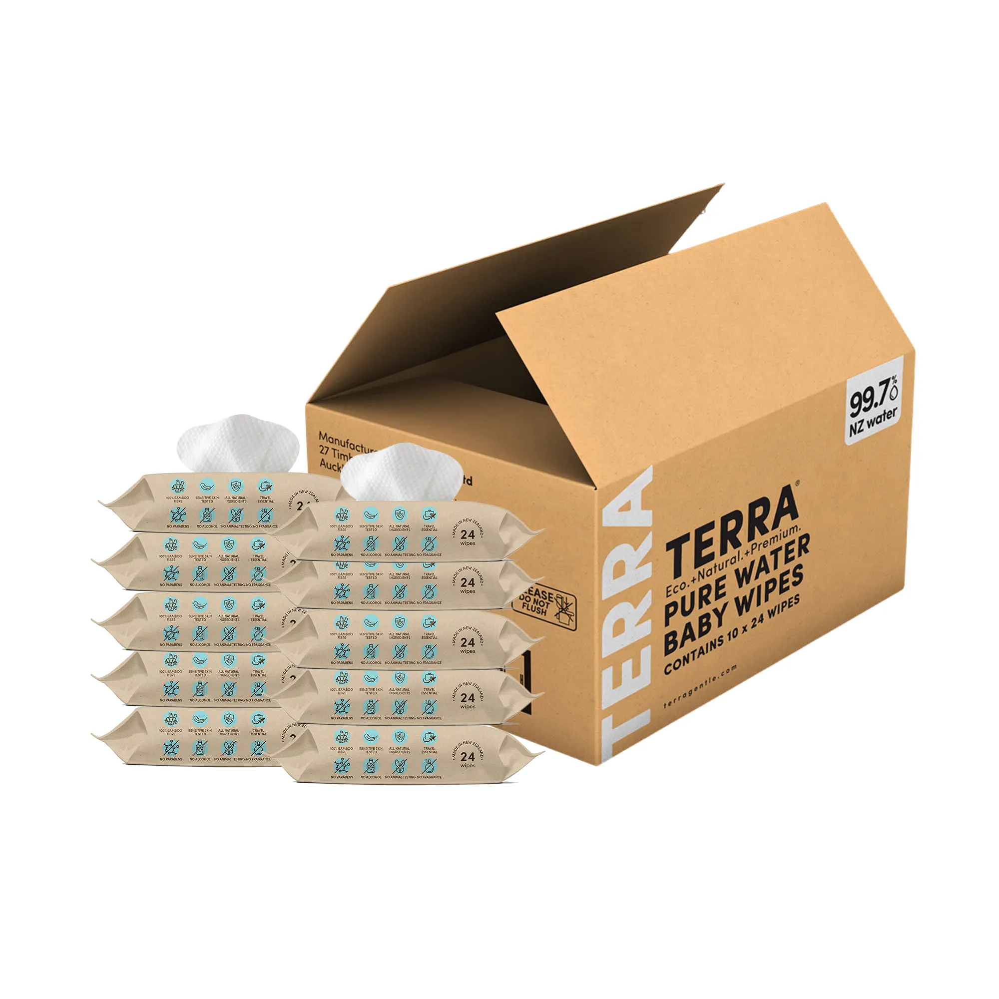 Terra Baby Wipes NZ Water - 240 Wipes