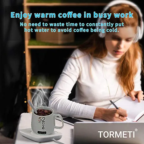 Tormeti Personal Coffee Mug & Coffee Warmer Auto Shut Off Desktop Heated Coffee Mug Warmer Hot Coffee Plate for Tea Joe Water Milk Hot Cocoa or Candle Wax with 500ml Coffee Mug