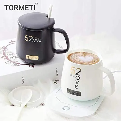 Tormeti Personal Coffee Mug & Coffee Warmer Auto Shut Off Desktop Heated Coffee Mug Warmer Hot Coffee Plate for Tea Joe Water Milk Hot Cocoa or Candle Wax with 500ml Coffee Mug
