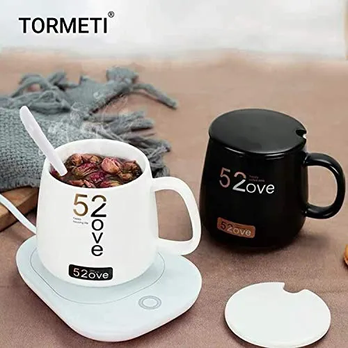 Tormeti Personal Coffee Mug & Coffee Warmer Auto Shut Off Desktop Heated Coffee Mug Warmer Hot Coffee Plate for Tea Joe Water Milk Hot Cocoa or Candle Wax with 500ml Coffee Mug