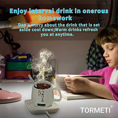 Tormeti Personal Coffee Mug & Coffee Warmer Auto Shut Off Desktop Heated Coffee Mug Warmer Hot Coffee Plate for Tea Joe Water Milk Hot Cocoa or Candle Wax with 500ml Coffee Mug