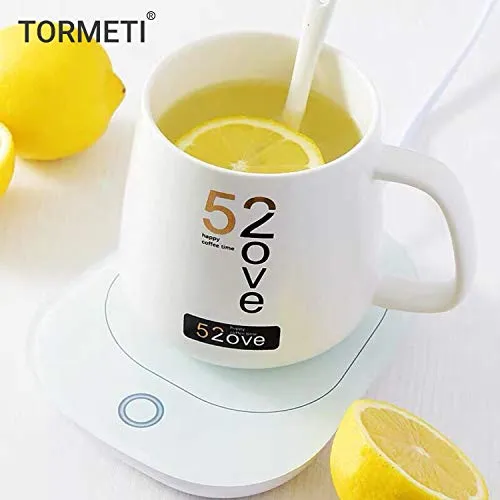 Tormeti Personal Coffee Mug & Coffee Warmer Auto Shut Off Desktop Heated Coffee Mug Warmer Hot Coffee Plate for Tea Joe Water Milk Hot Cocoa or Candle Wax with 500ml Coffee Mug