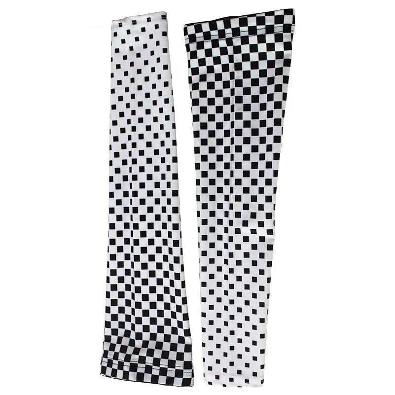 Unisex White Chequered Flag Quick Dry Cycling Arm-Warmers