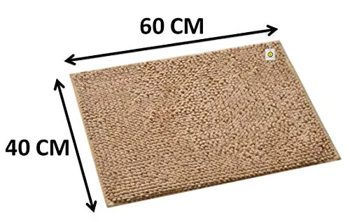 Yellow Weaves Shaggy Microfiber Anti Slip Bath Mat, 40 X 60 cm, Color: Beige, Set of 2