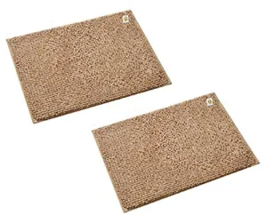 Yellow Weaves Shaggy Microfiber Anti Slip Bath Mat, 40 X 60 cm, Color: Beige, Set of 2